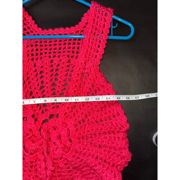 Hand Crochet Hot Pink Rose Vest Small Neon Boho tank top - Picture 8 of 16
